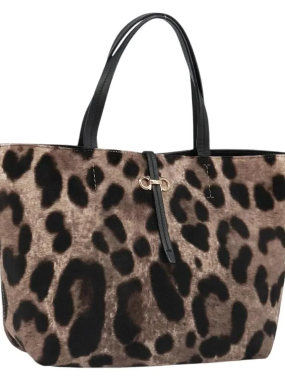 Salvatore Ferragamo Tote Bag Harako Leather Brown Gold Auth 185590A